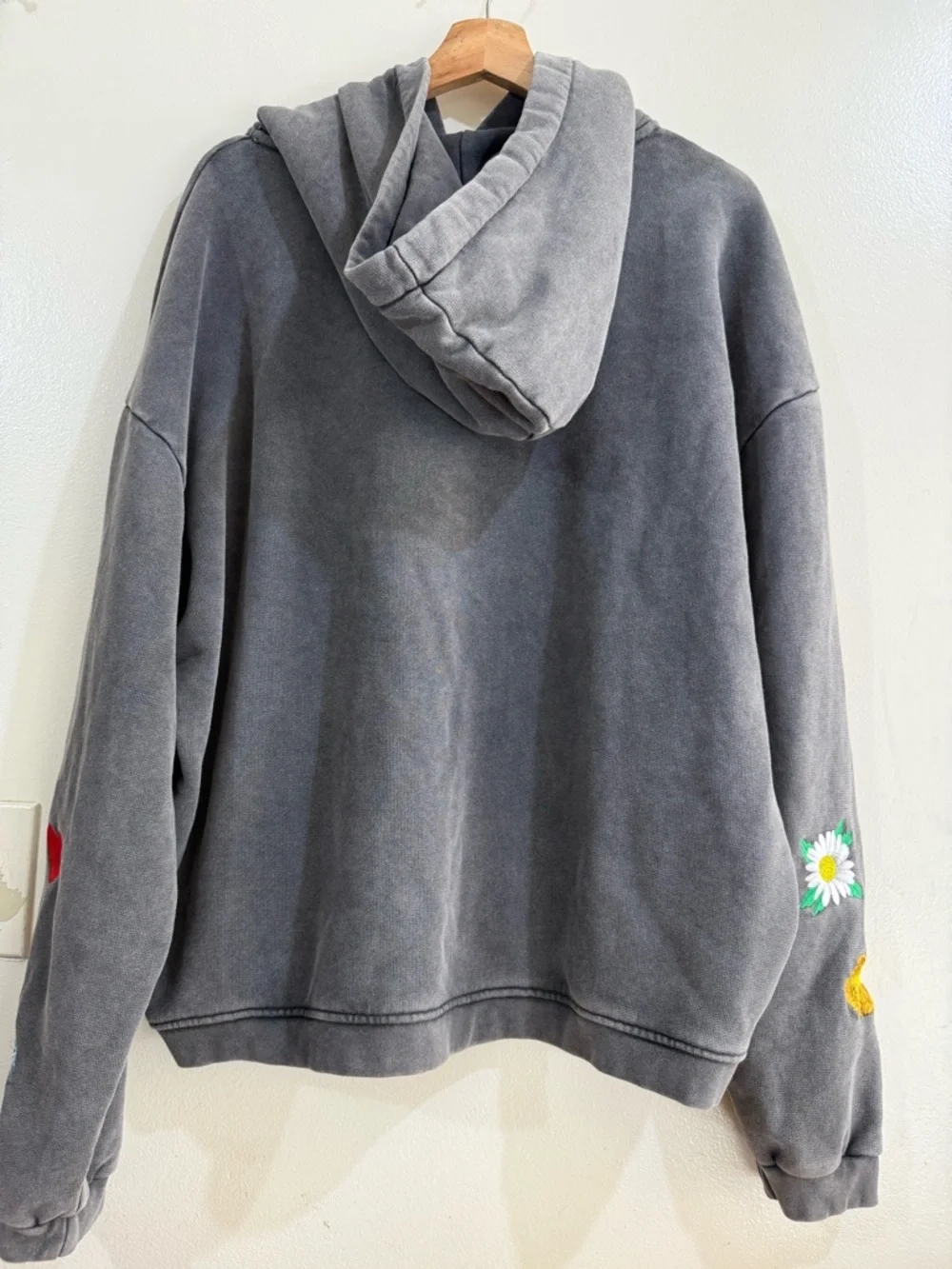 THE RAD BLACK Charcoal Crewneck Hoodie with Blue Butterfly & Daisy Embroidery